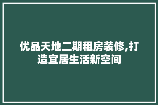 优品天地二期租房装修,打造宜居生活新空间