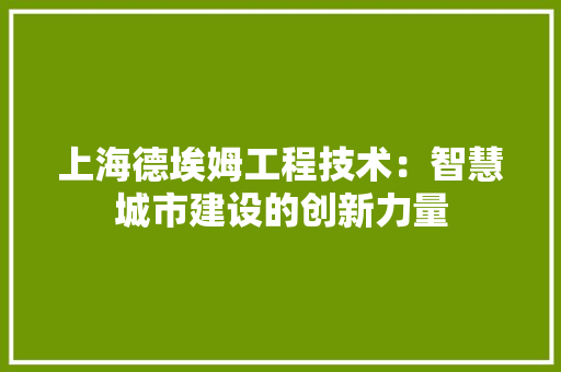 上海德埃姆工程技术：智慧城市建设的创新力量