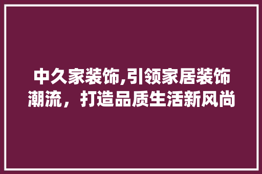 中久家装饰,引领家居装饰潮流，打造品质生活新风尚_中久家装饰 现代风格装饰