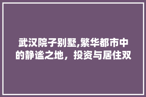武汉院子别墅,繁华都市中的静谧之地，投资与居住双赢之选_武汉院子别墅价格 室内设计
