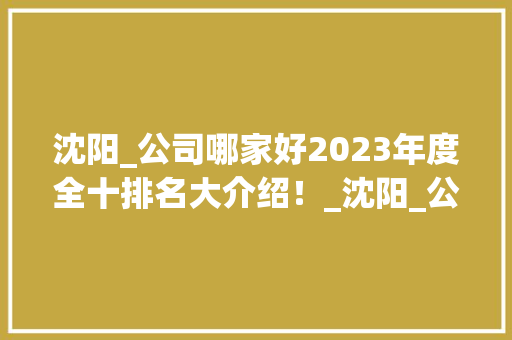 沈阳_公司哪家好2023年度全十排名大介绍！_沈阳_公司哪家好排名全十
