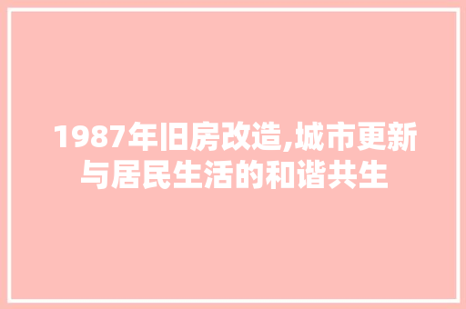 1987年旧房改造,城市更新与居民生活的和谐共生