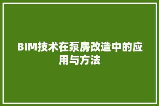 BIM技术在泵房改造中的应用与方法 家居装修