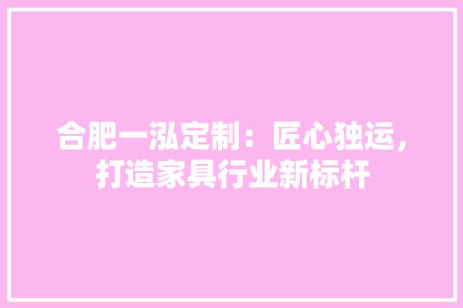 合肥一泓定制：匠心独运，打造家具行业新标杆