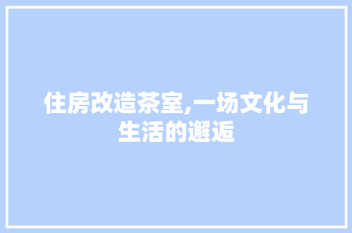 住房改造茶室,一场文化与生活的邂逅