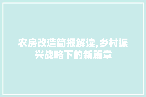 农房改造简报解读,乡村振兴战略下的新篇章