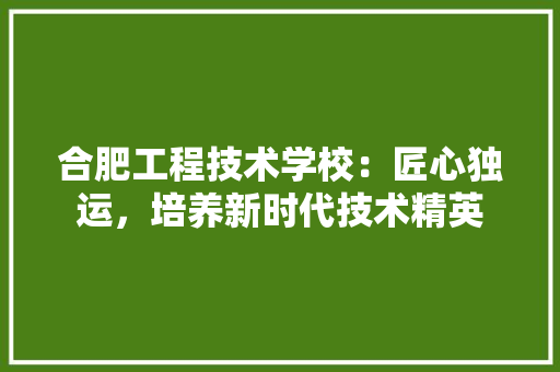 合肥工程技术学校：匠心独运，培养新时代技术精英 卧室装修