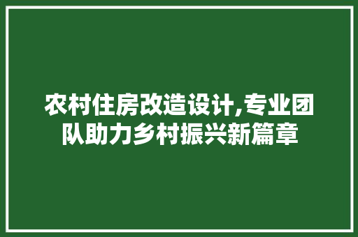 农村住房改造设计,专业团队助力乡村振兴新篇章