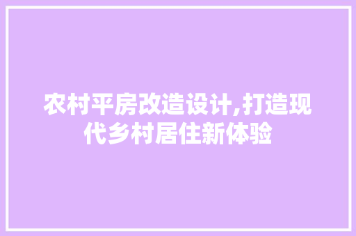 农村平房改造设计,打造现代乡村居住新体验