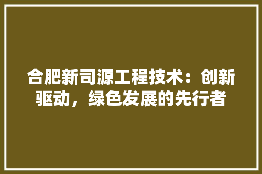 合肥新司源工程技术：创新驱动，绿色发展的先行者 卧室装修