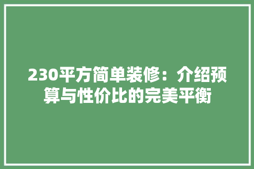 230平方简单装修：介绍预算与性价比的完美平衡