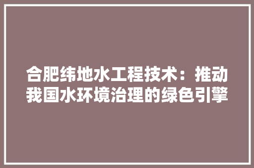 合肥纬地水工程技术：推动我国水环境治理的绿色引擎