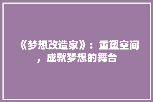 《梦想改造家》：重塑空间，成就梦想的舞台