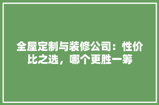 全屋定制与装修公司：性价比之选，哪个更胜一筹