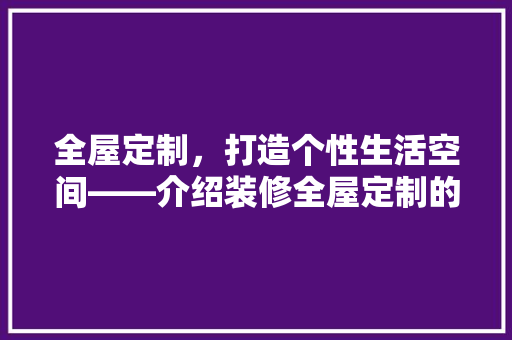全屋定制，打造个性生活空间——介绍装修全屋定制的优势与魅力 软装设计