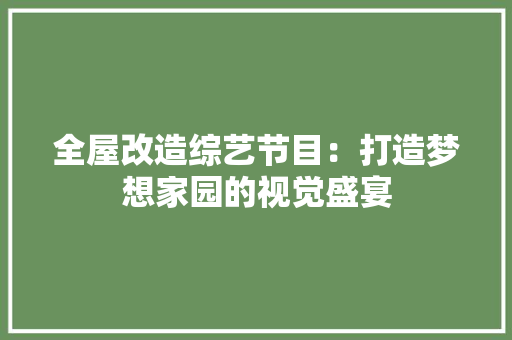 全屋改造综艺节目：打造梦想家园的视觉盛宴 家居装修