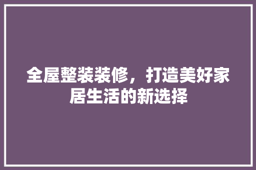 全屋整装装修，打造美好家居生活的新选择