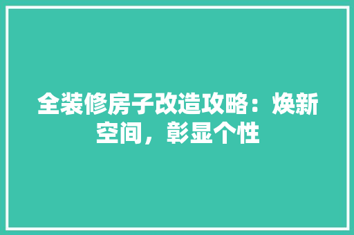 全装修房子改造攻略：焕新空间，彰显个性 现代风格装饰