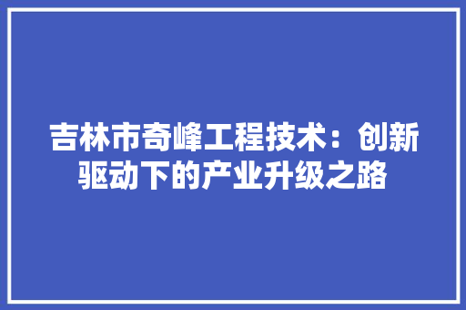 吉林市奇峰工程技术：创新驱动下的产业升级之路