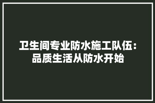 卫生间专业防水施工队伍：品质生活从防水开始 现代风格装饰