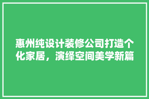 惠州纯设计装修公司打造个化家居，演绎空间美学新篇章