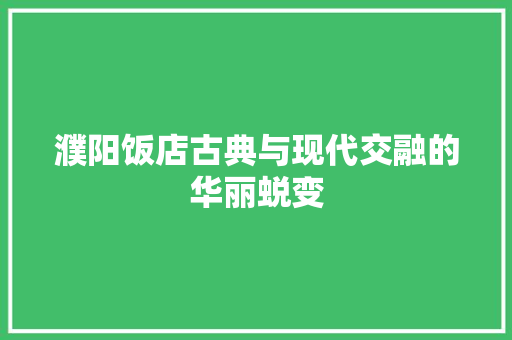 濮阳饭店古典与现代交融的华丽蜕变