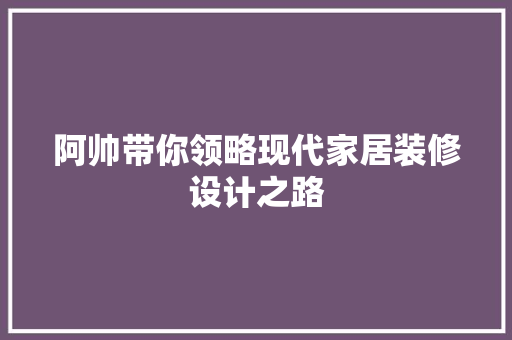 阿帅带你领略现代家居装修设计之路