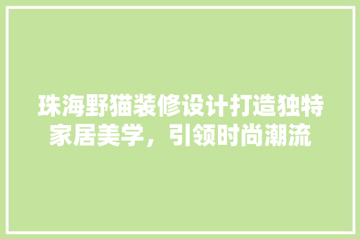 珠海野猫装修设计打造独特家居美学，引领时尚潮流