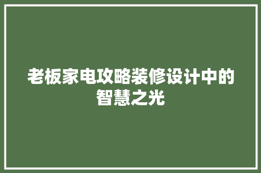 老板家电攻略装修设计中的智慧之光