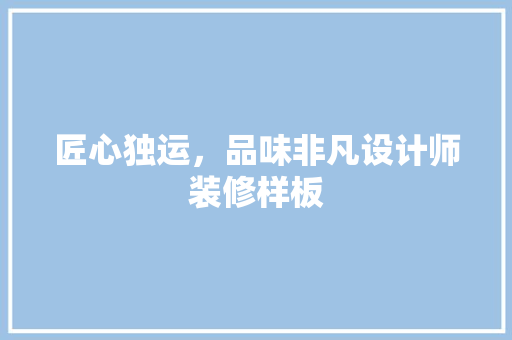 匠心独运，品味非凡设计师装修样板