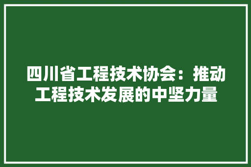 四川省工程技术协会：推动工程技术发展的中坚力量