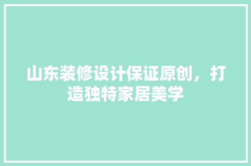 山东装修设计保证原创，打造独特家居美学