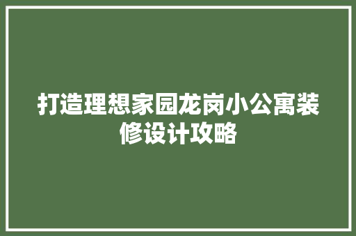 打造理想家园龙岗小公寓装修设计攻略