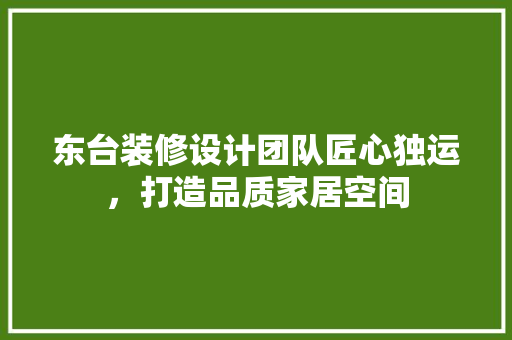 东台装修设计团队匠心独运，打造品质家居空间 室内设计