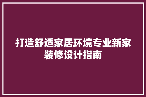打造舒适家居环境专业新家装修设计指南