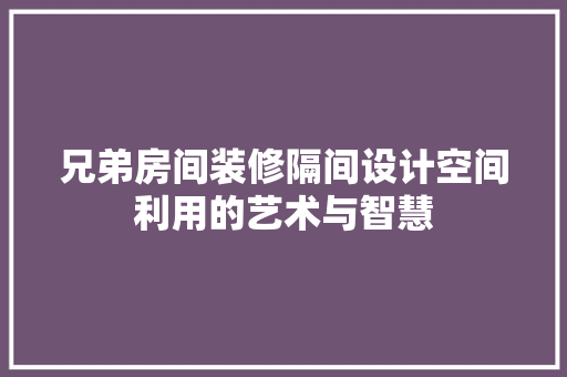 兄弟房间装修隔间设计空间利用的艺术与智慧