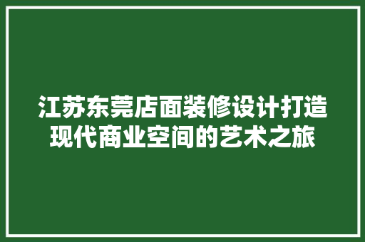 江苏东莞店面装修设计打造现代商业空间的艺术之旅 家居装修