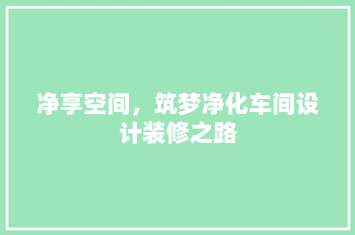 净享空间，筑梦净化车间设计装修之路