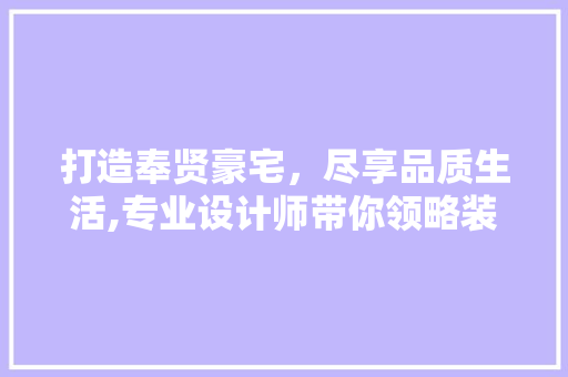 打造奉贤豪宅，尽享品质生活,专业设计师带你领略装修设计之路
