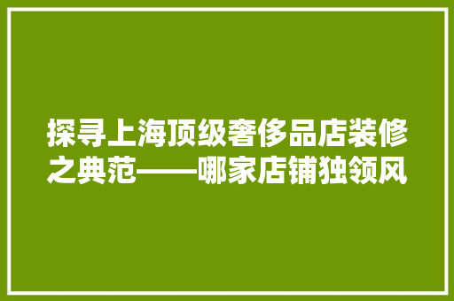 探寻上海顶级奢侈品店装修之典范——哪家店铺独领风骚