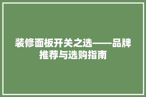 装修面板开关之选——品牌推荐与选购指南