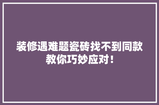 装修遇难题瓷砖找不到同款教你巧妙应对！
