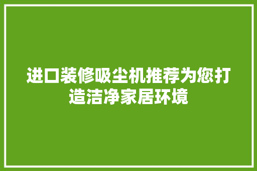 进口装修吸尘机推荐为您打造洁净家居环境