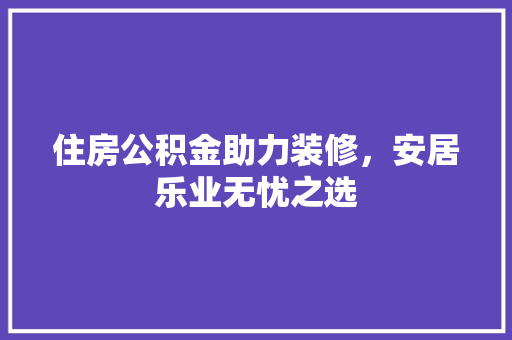 住房公积金助力装修，安居乐业无忧之选