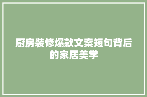 厨房装修爆款文案短句背后的家居美学
