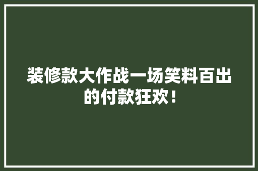 装修款大作战一场笑料百出的付款狂欢！