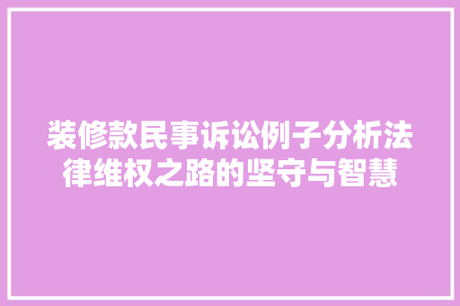 装修款民事诉讼例子分析法律维权之路的坚守与智慧