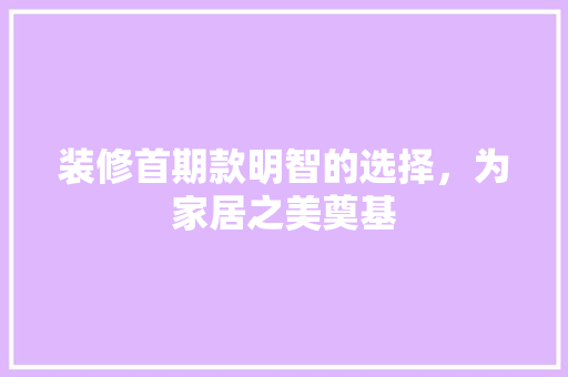 装修首期款明智的选择，为家居之美奠基