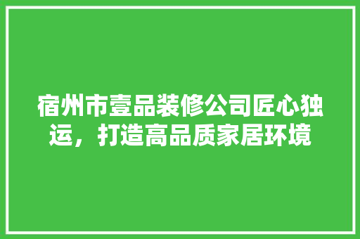 宿州市壹品装修公司匠心独运，打造高品质家居环境