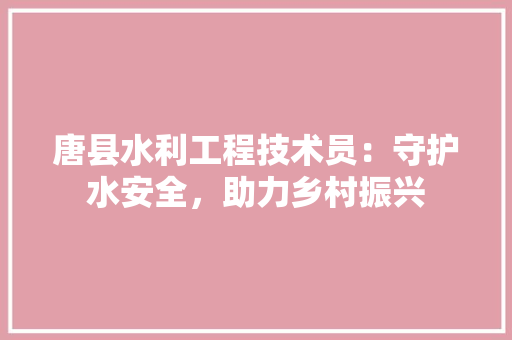 唐县水利工程技术员：守护水安全，助力乡村振兴 卧室装修